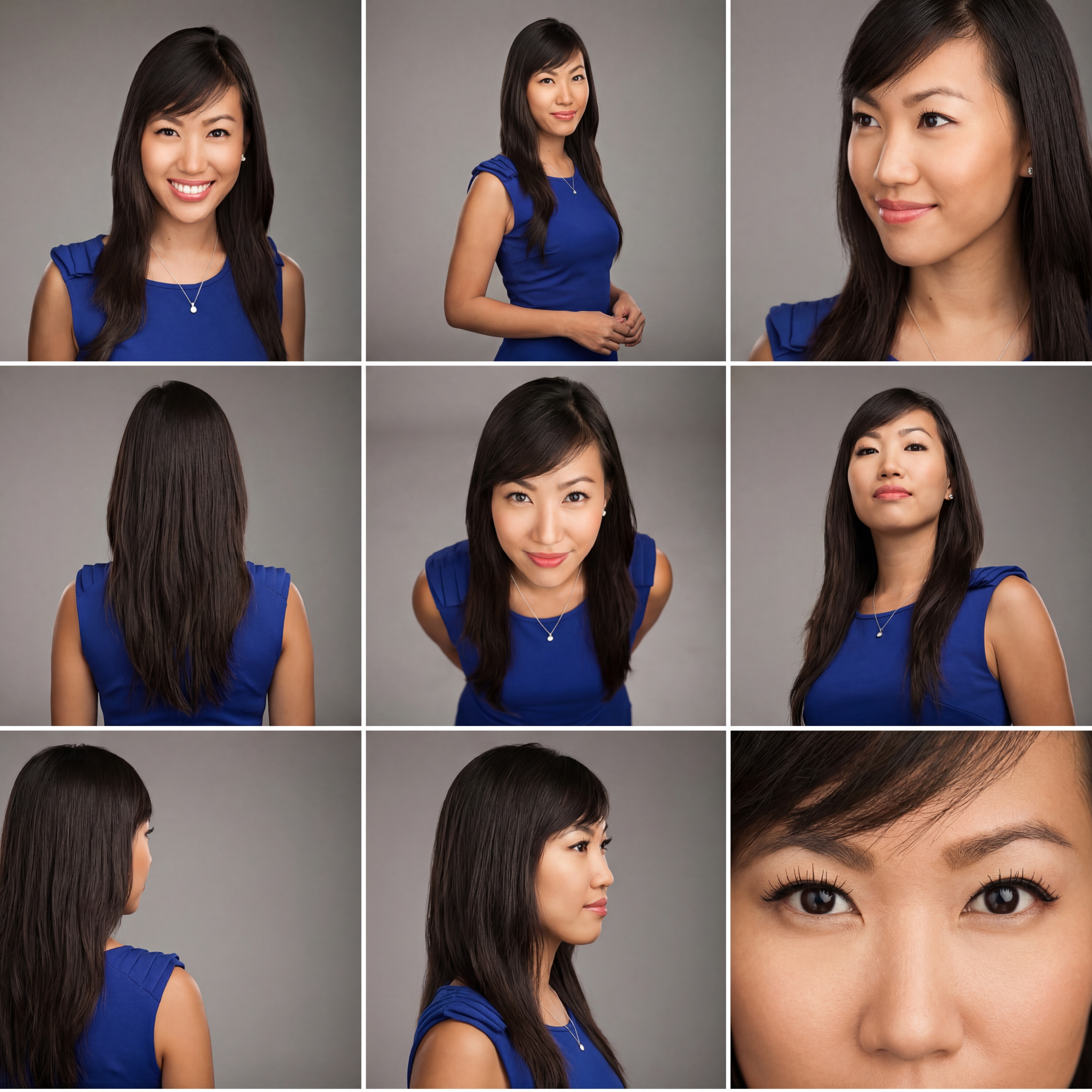 AI-generated multi-angle portraits of Vivian Yu from a single reference photo